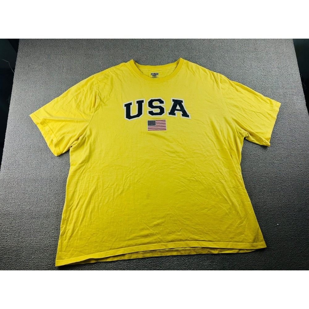 Y2K Jerzees T-Shirt Men XL Yellow USA American‎ Flag Graphic Cotton Patriotic
